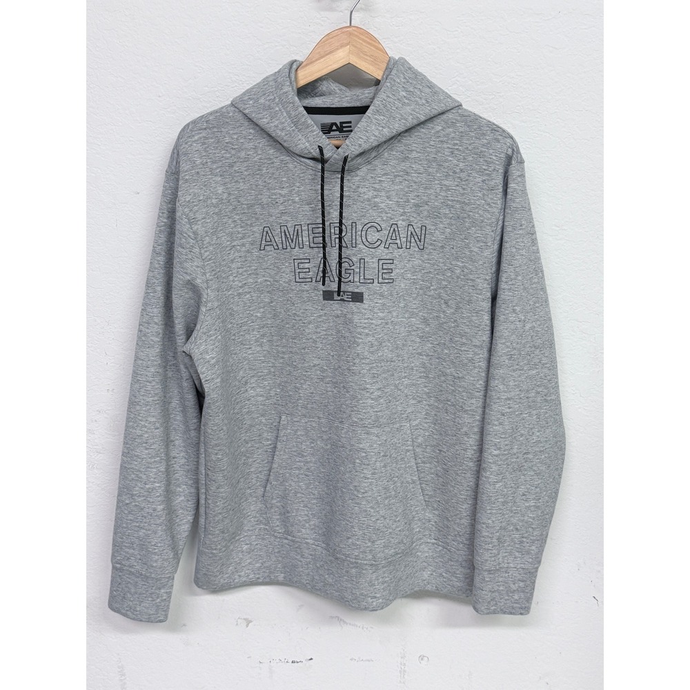 American Eagle Mens Hoodie Gray Heather Logo Pullover Sweatshirt Size M